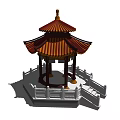 Traditional Chinese Pavilion With Red Roof Multi Layered Eaves And White Railings