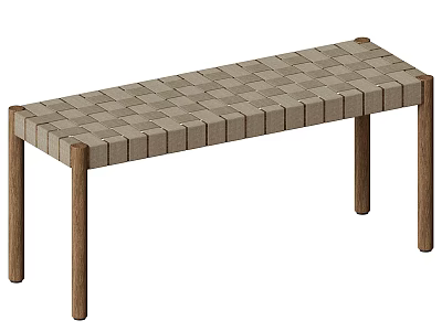 Simple Modern Wooden Bench With Woven Surface And Natural Wood Legs 3d model