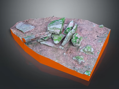 3D Geological Scene Model With Orange Base Green Moss Covered Stones And Dirt 3d model