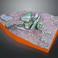 3D Geological Scene Model With Orange Base Green Moss Covered Stones And Dirt