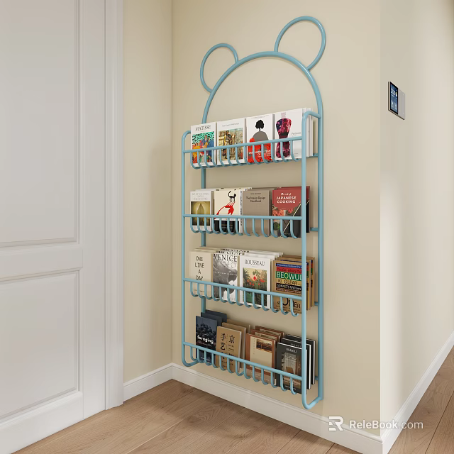 Blue Corner Shelf Unit In Living Room With Multiple Layers For Books 3d model 