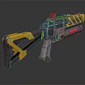Futuristic Mechanical Weapon With Yellow Gray Body And Red Accent Details