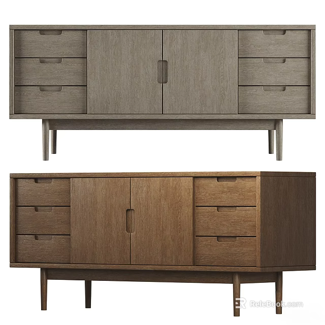 Modern Wooden Dresser Storage Furniture With Multiple Drawers Cabinet Doors And Slim Legs Design 3d model 