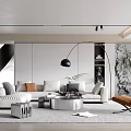Modern Living Room Interior With Sectional Sofa Round Coffee Table And Black Arc Floor Lamp