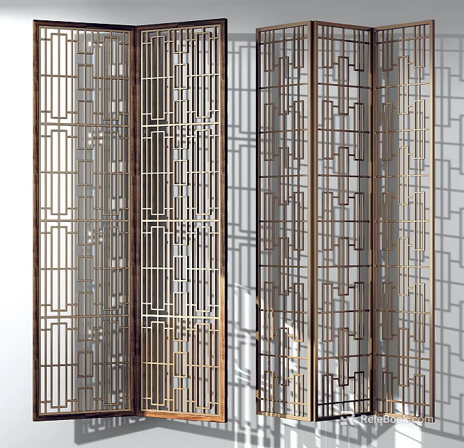 Modern Decorative Room Divider With Metal Grille And Linear Patterns Design 3d model