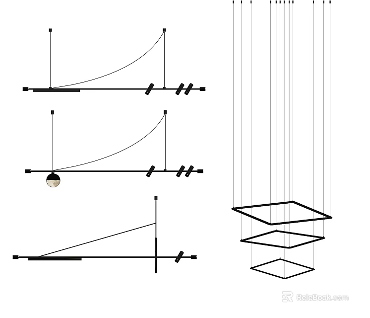 Modern Geometric Pendant Light Design With Multi Layer Diamond Shape And Sleek Hanging Lines 3d model 