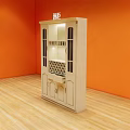Light Wood Wine Cabinet With Glass Doors And Wine Rack In Orange Wall Interior
