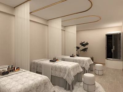 Luxurious SPA Area With Massage Beds Sheer Curtains And Sauna 3d model