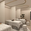 Luxurious SPA Area With Massage Beds Sheer Curtains And Sauna