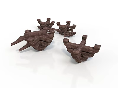 3D Rendered Brown Wooden Brackets in Various Styles on White Background 3d model
