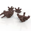 3D Rendered Brown Wooden Brackets in Various Styles on White Background