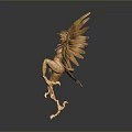 Detailed Golden Mythical Humanoid Sculpture With Outstretched Wings And Claws