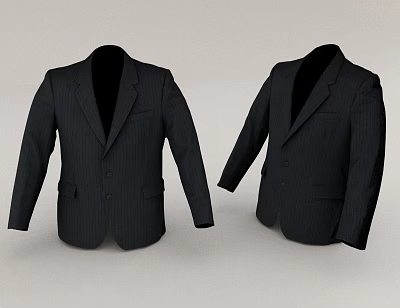 Black Striped Suit Jackets Two Pieces Front View Classic Formal Clothing 3d model