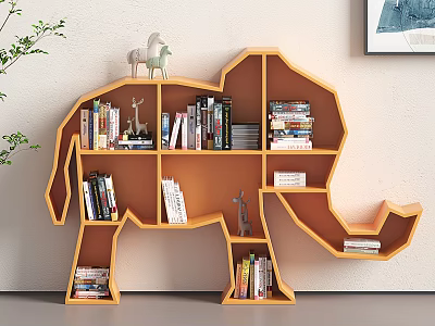 Elephant Shaped Storage Shelf With Books Decorative Figurines And Potted Plants 3d model