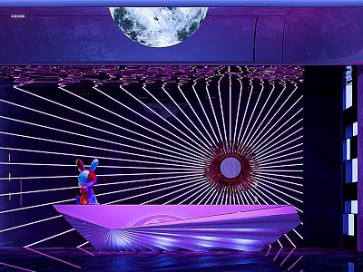 KTV Lounge Interior With Illuminated Moon Purple Blue Lighting And Radial Neon Lines 3d model