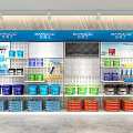 Retail Display Shelving with BANDICO Brand Products and Colored Containers