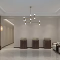 Modern Public Office Space Featuring Long Tables Comfortable Chairs Hanging Lights And Large Windows