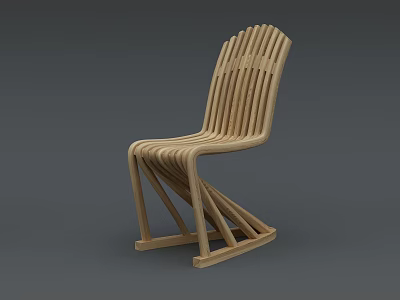 Modern Wooden Single Chair With Slatted Back And Crossed Legs Design 3d model