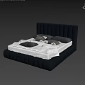 PINTDECOR Made in Italy Double Bed with Black Leather Stitched Headboard and Bedding