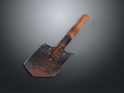 Rusty Old Shovel With Wooden Handle And Weathered Metal Blade 3d model