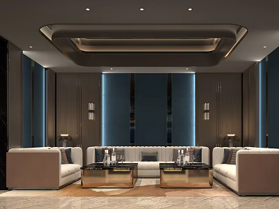 Luxury KTV Room Interior With Sofas Coffee Tables And Lighting 3d model