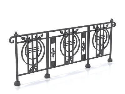 Ornamental Wrought Iron Fence With Decorative Floral Patterns And Circular Designs 3d model