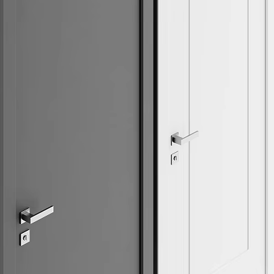 Sleek Modern Swing Door Design With Gray And White Panels And Metal Handle Frame 3d model