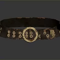 Fashionable Brown Leather Bracelet With Gold Buckle And Decorative Circular Square Patterns