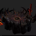 Volcanic Altar Structure With Lava Flames Rock Spikes And Circular Design