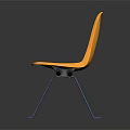 Four Yellow Public Chairs With Blue Legs On Dark Reflective Surface 3d model