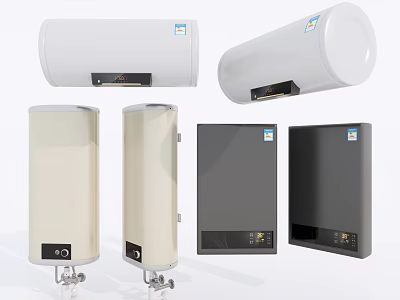 Different Types of Electric Water Heaters in White Beige Gray for Home Daily Use 3d model