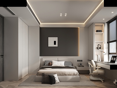 Children's room children's room minimalist bedroom black and white gray bedroom without main lamp model