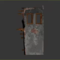 Damaged Architectural Structure Featuring Red Brick Walls Black Patterned Wallpaper And Wooden Details