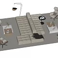 Beige Tufted Sectional Sofa With Accent Chairs And Side Tables In Modern Living Space