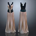 Two Elegant Long Gowns with Fitted Bodice Dark Waistband and Flowy Skirt