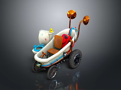 Colorful Toy Car With White Body Red Seat Yellow Parts Orange Lights And Wheels 3d model