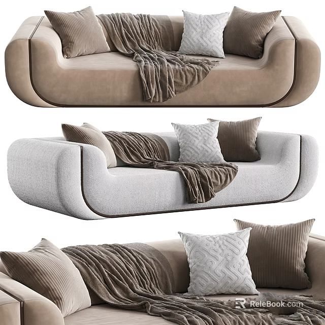 Modern Minimalist Sofa Set With Decorative Pillows And Soft Throw Blanket 3d model