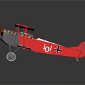 Red Biplane Model Toy With White Wing Patterns Gray Body Orange Propeller And Checkerboard Base
