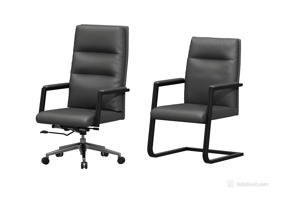 Modern Black Leather Office Chair with Armrests and Two Base Types 3d model 