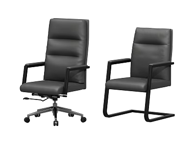 Modern Black Leather Office Chair with Armrests and Two Base Types 3d model