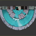Cartoon Style Stone Fountain With Flowing Blue Water Decorative Arch And Stone Base