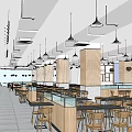 Modern Restaurant Interior With Wooden Wall Panels Dining Tables And Pendant Lights