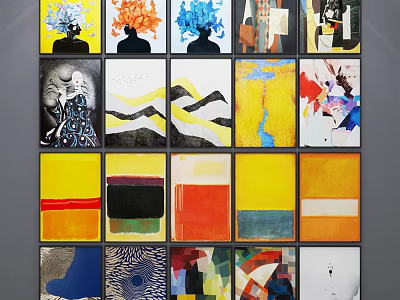 Colorful Abstract Paintings With Various Styles Geometric Patterns And Vibrant Colors Wall 3d model
