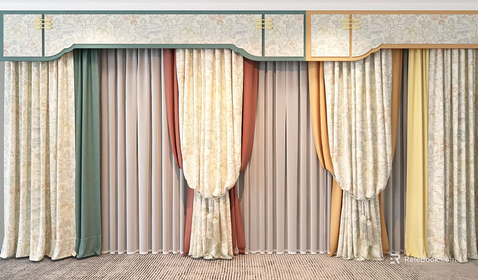 Elegant Window Curtains in Various Colors and Stylish Designs for Home Decor 3d model 