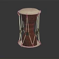 Classic Wooden Drum Musical Instrument With White Drumhead And Decorative Strings On Black Background