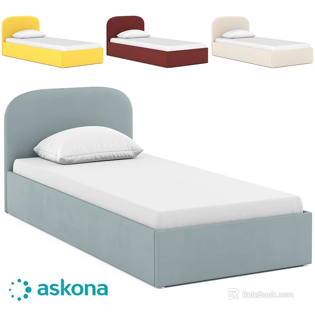 Children's Bed With Arched Headboard Blue Frame White Mattress And Multiple Colors 3d model 