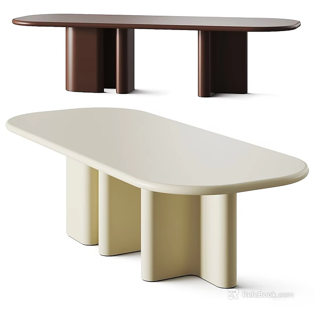 Modern Minimalist Dining Table With Light Color Surface And Cylindrical Legs Design 3d model 
