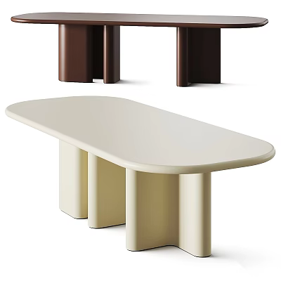 Modern Minimalist Dining Table With Light Color Surface And Cylindrical Legs Design 3d model