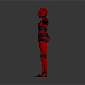 Red Robot Character With Metallic Armor And Outstretched Arms Standing Pose