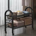 Modern Interior With Clothes Rack Hanging Garments Basket Storage Bookshelf Trophies And Curtains